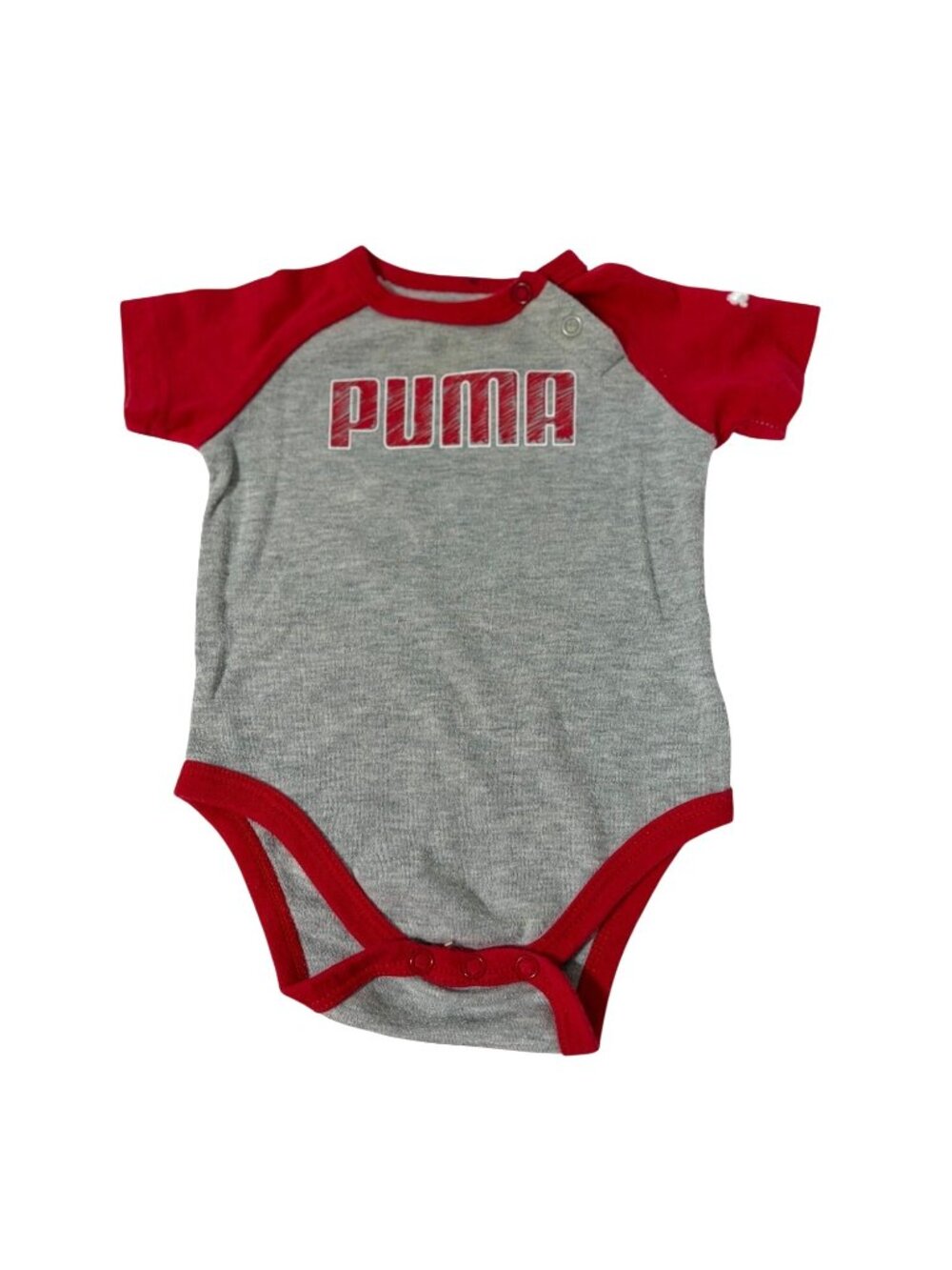 Vintage Puma Boys Infant Baby Sixe 3 6 months Gray Red 1 piece bodysuit spellout